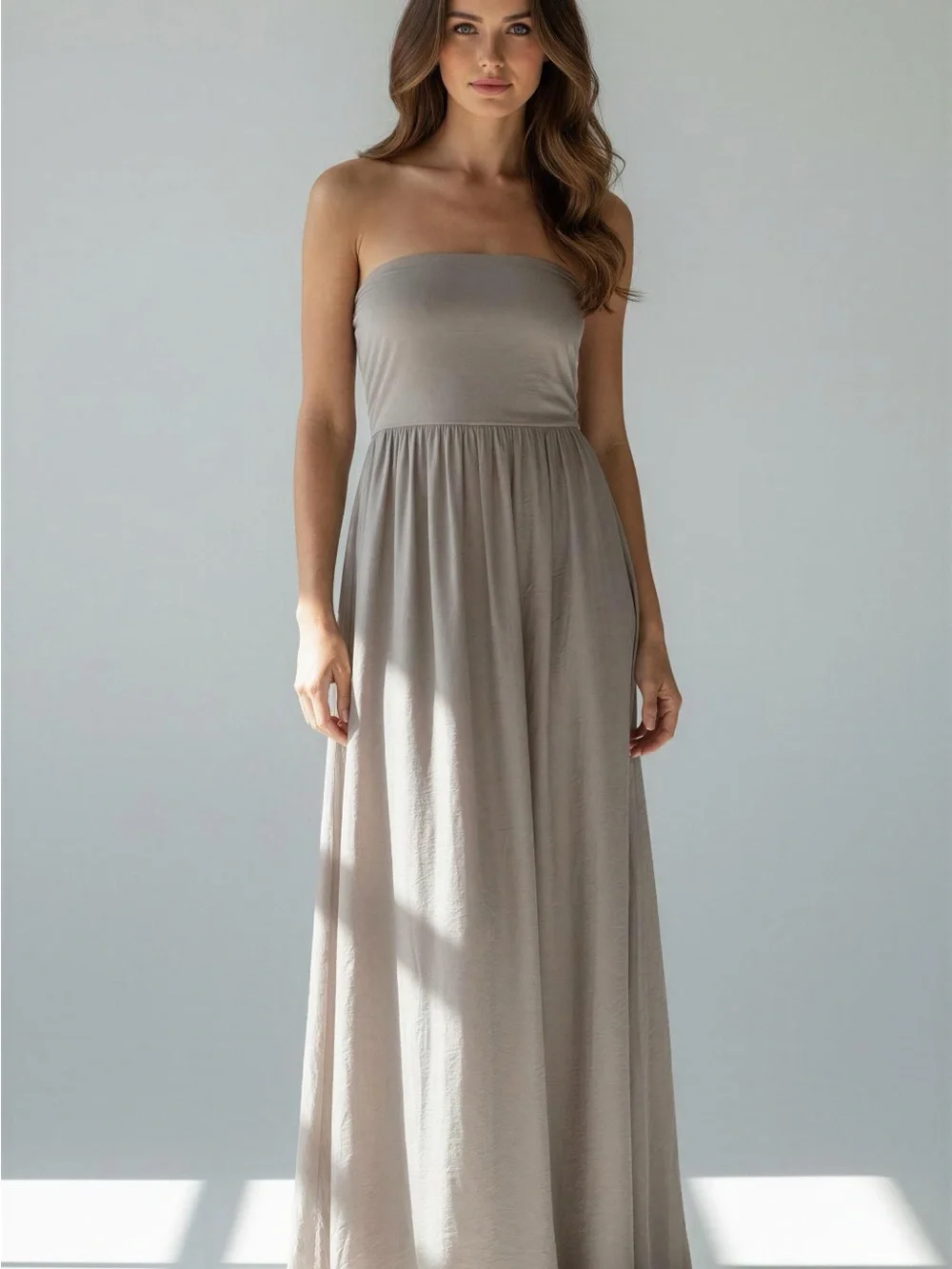 Made in Italy Giusy Silk Taupe Convertible Maxi Skirt/Dress Stretch Waistband